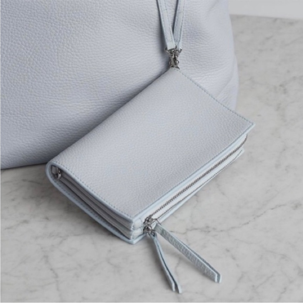 Cuyana Light Blue Leather Wristlet Clutch